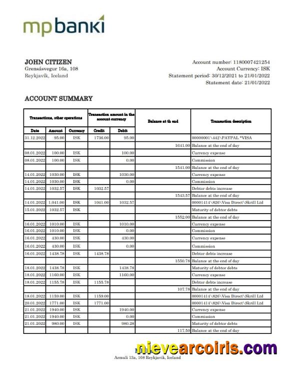 Iceland MP bank statement xls